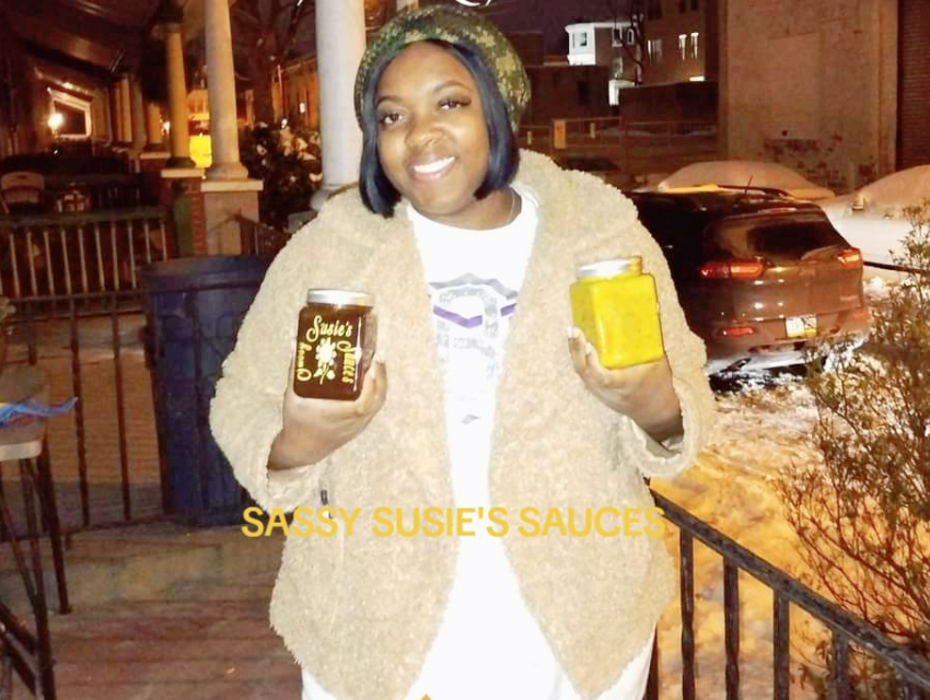 Customer enjoying Sassy Susie's products